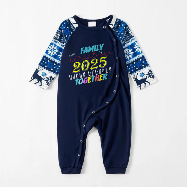 Drune | Fröhliche blaue Weihnachts-Pyjama-Set mit passendem lustigem Text für die Familie