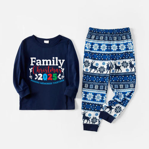 Drune | Fröhliche blaue Weihnachts-Pyjama-Set mit Familien-Weihnachtsphrasen