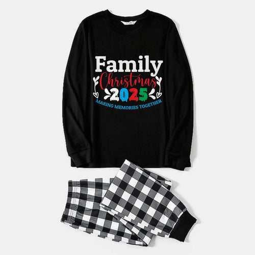 Drune | Schwarz-weißer kariert Weihnachts-Pyjama Set mit buntem Druck 