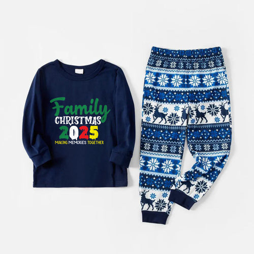 Drune | Fröhliche Blaue Weihnachts-Pyjama-Set Mit 2025 Familien-Weihnachtsphrases
