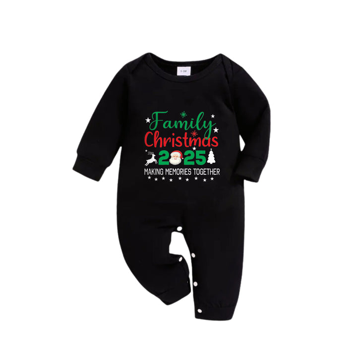 Drune | Weihnachts-Familienpassende Pyjamas - Schwarzes Oberteil und grüne karierte Hose Pjs Set mit "Familien-Weihnachten 2025" und Weihnachtsmann-Muster Druck