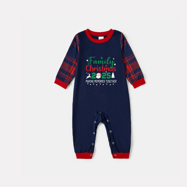 Drune | Weihnachtsfamilie passende Pyjamas - Navy & rote Karomuster Pjs Set mit "Familien Weihnachten 2025" und Santa Muster Druck