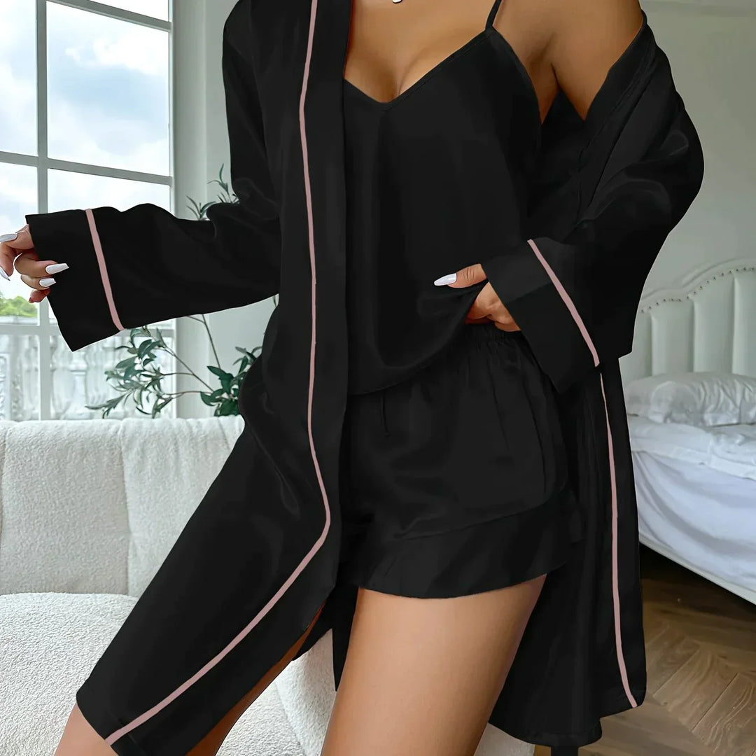 Drune | Satin 3-Teiliges Loungewear-Set mit Spitze Für Frauen