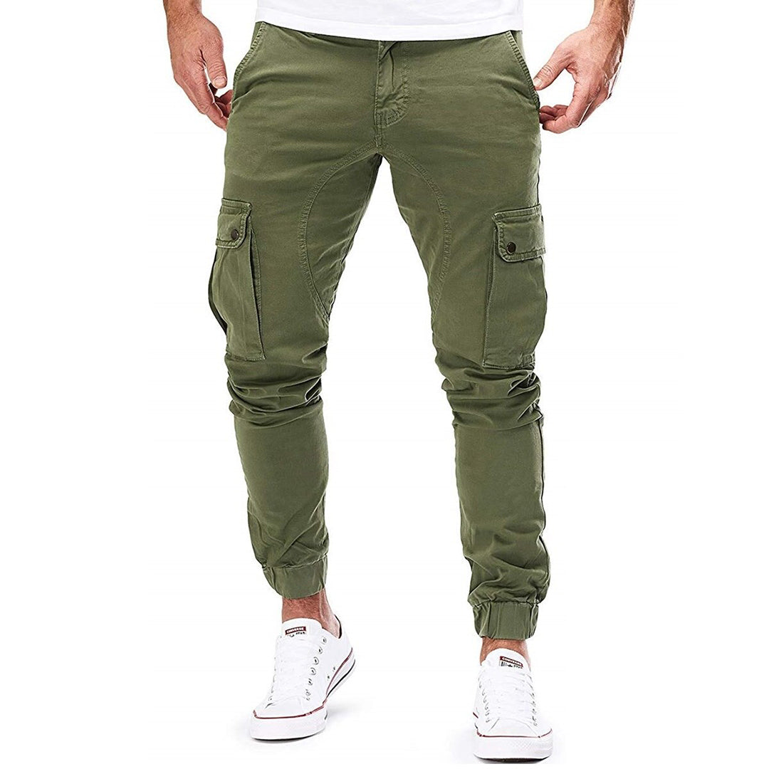 Drune | Hosen Cargo Hosen Slim Fit Elastischer Bund Rippbündchen Mehrfachtaschen Design