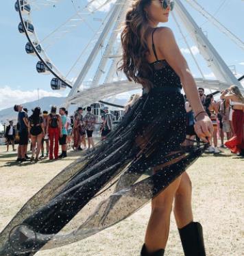 Drune | Stern Schwarz Netz Transparent Ärmelloses Maxi Kleid