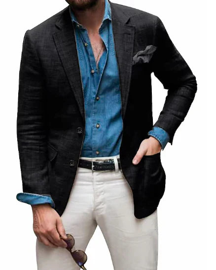 Drune | Herren Leinen Blazer Strand Hochzeit Lässig Tailored Fit Solide Farbe Einreihig Zwei Knöpfe