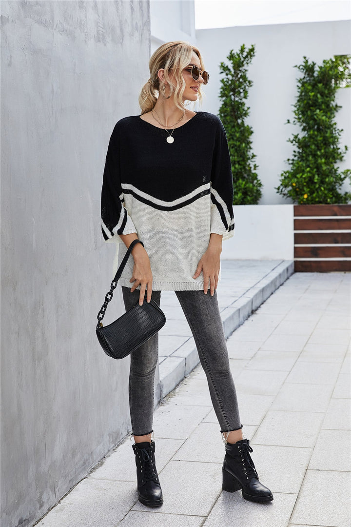 Drune Strick Große Größe Fledermausärmel Strickpullover