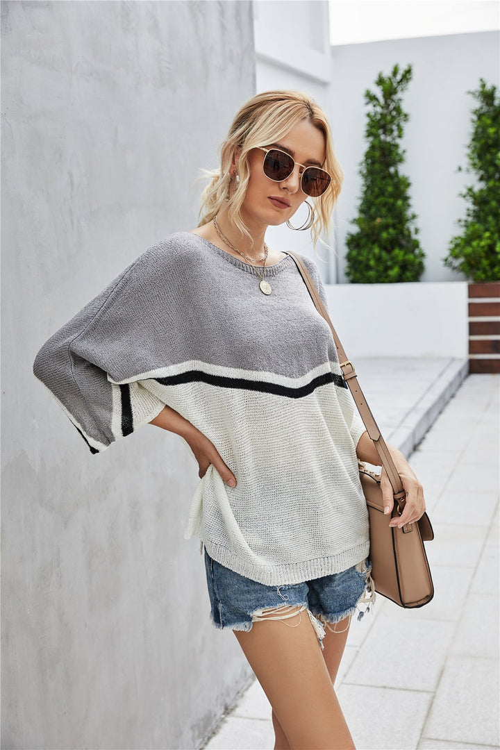 Drune Strick Große Größe Fledermausärmel Strickpullover