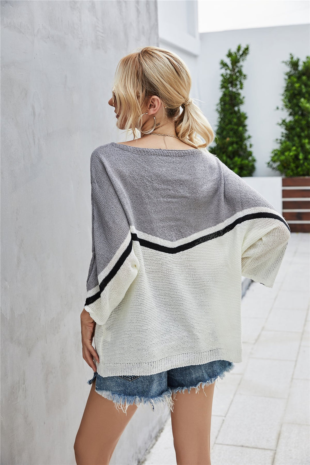 Drune Strick Große Größe Fledermausärmel Strickpullover