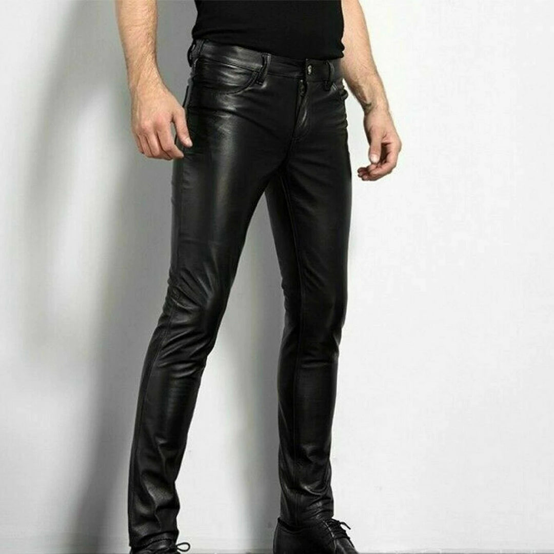 Drune | Hosen Slim Fit Kunstleder Fünf Taschen Design Vollständig Gürtelschlaufen