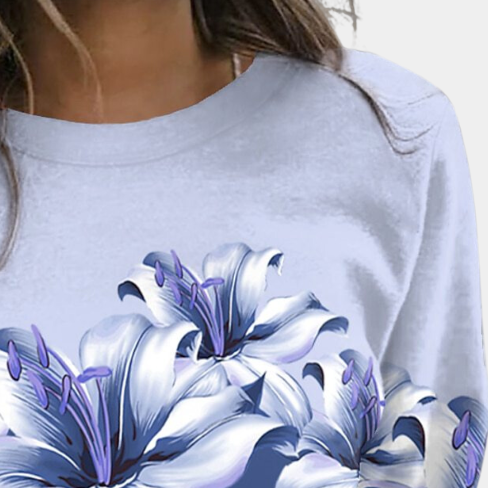 Drune | Sweatshirt Weiches Atmungsaktives Material Bequeme Passform Floral Print Lange Ärmel