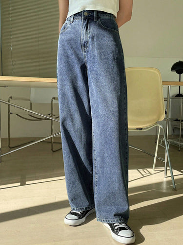 Drune | High-waisted washed wide-leg jeans