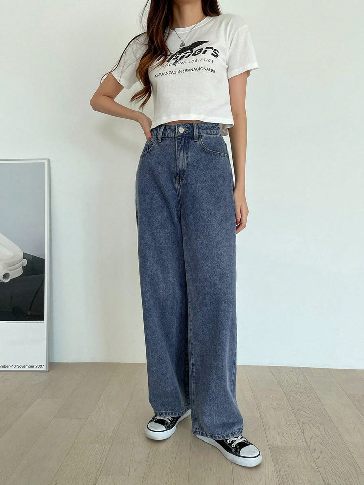 Drune | High-waisted washed wide-leg jeans