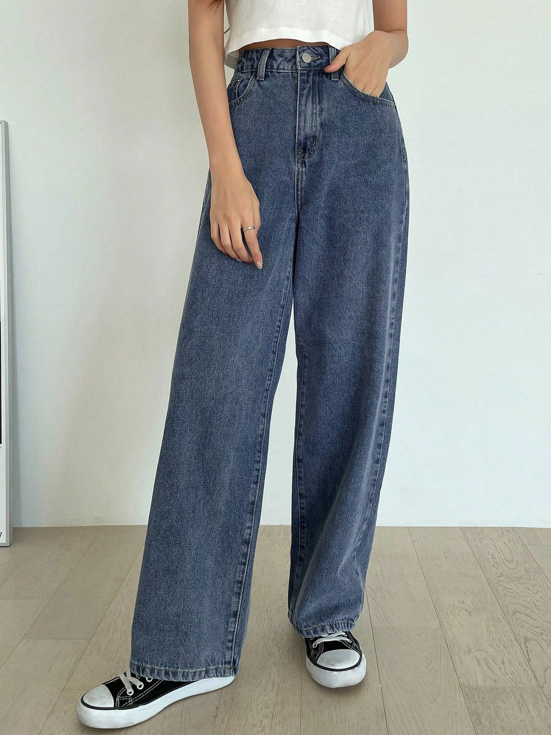 Drune | High-waisted washed wide-leg jeans