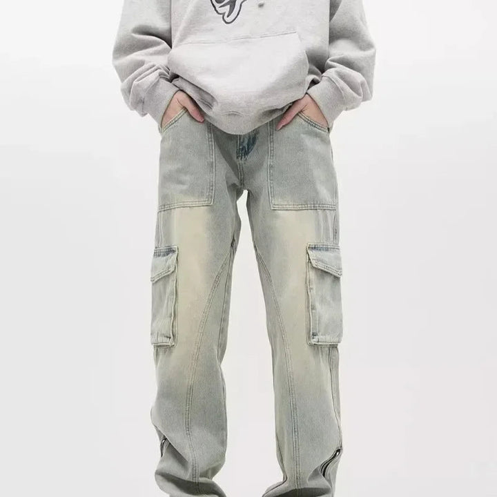 Drune | Weit geschnittene Baggy-Jeans für Herren - Seitliches Reißverschluss-Detail