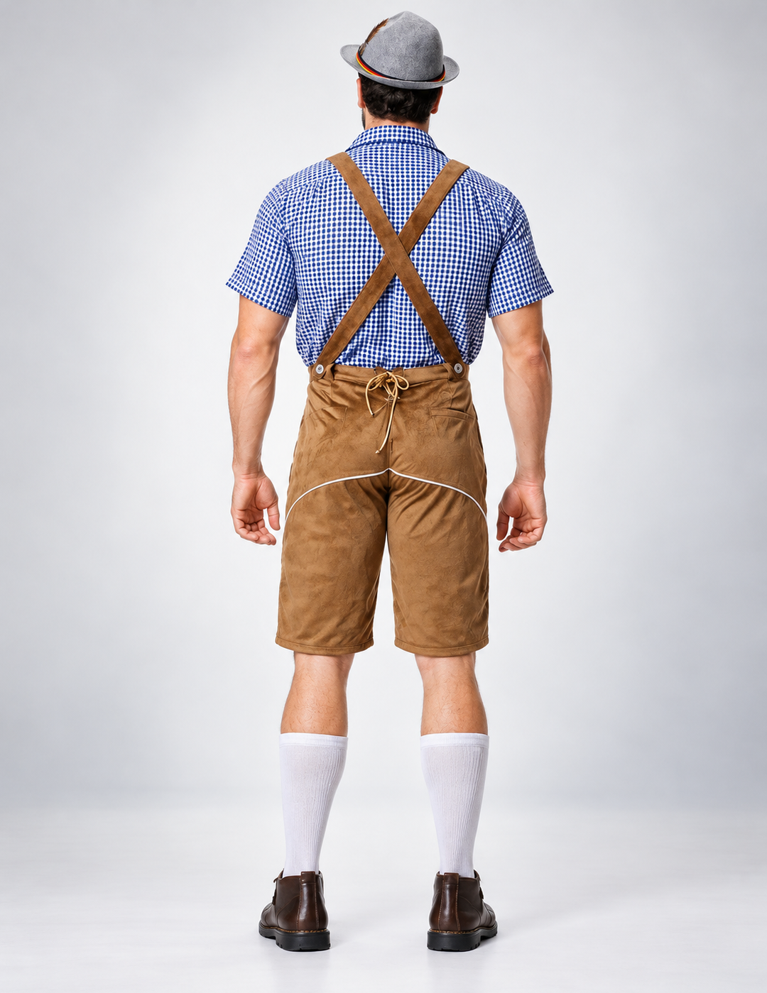 Herren nan bayerisches Trachten-Set Kniebundhose mit besticktem Vorderspiegel und verstellbaren Hosenträgern Drune