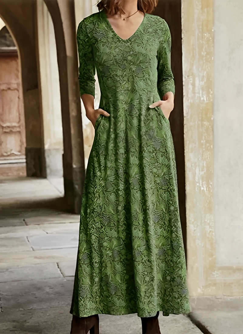 Langes Kleid mit Retro-Muster