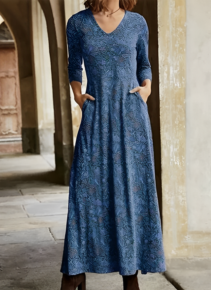 Langes Kleid mit Retro-Muster