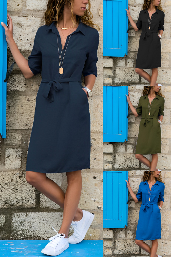 Drune | Knielanges Kleid mit Taschen und kurzen Ärmeln