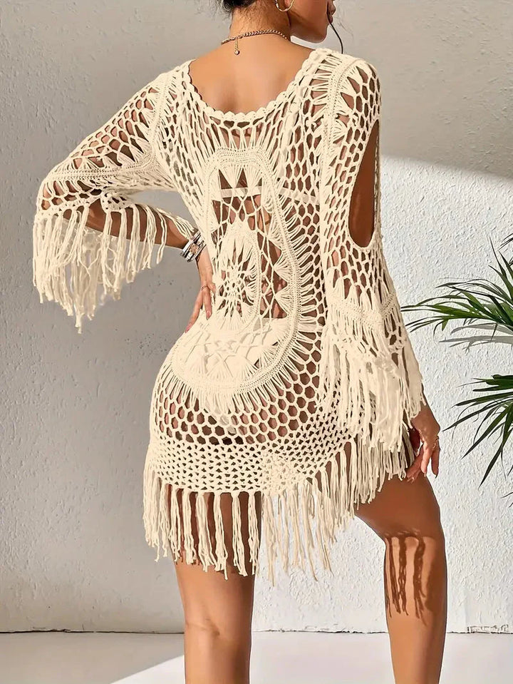 Drune | Cover up Boho Stil Lange Ärmel Bikini Gewand Strandoutfits