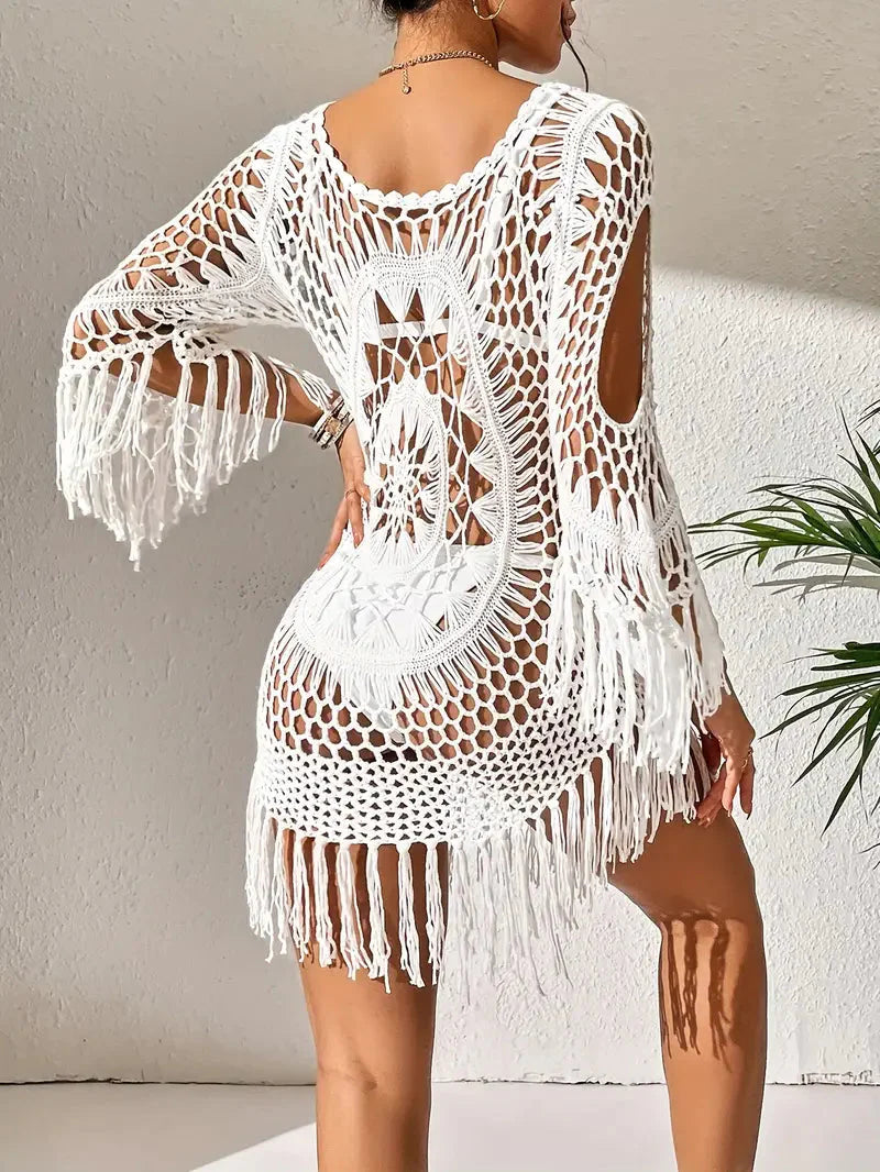 Drune | Cover up Boho Stil Lange Ärmel Bikini Gewand Strandoutfits