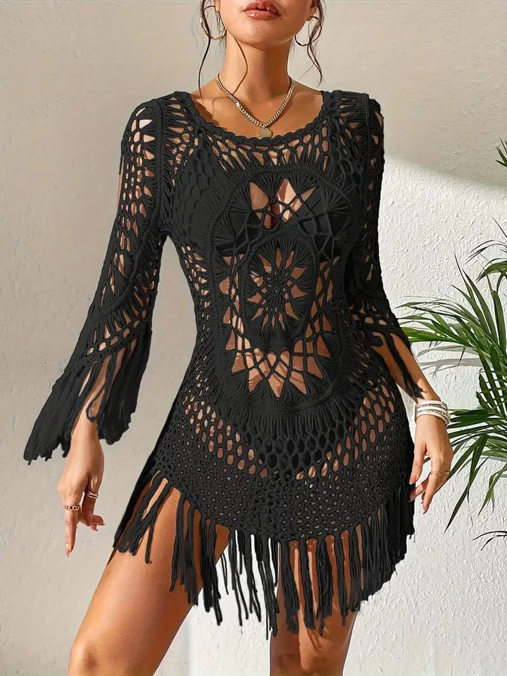 Drune | Cover up Boho Stil Lange Ärmel Bikini Gewand Strandoutfits