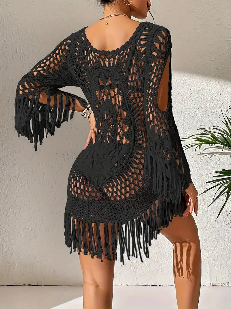 Drune | Cover up Boho Stil Lange Ärmel Bikini Gewand Strandoutfits