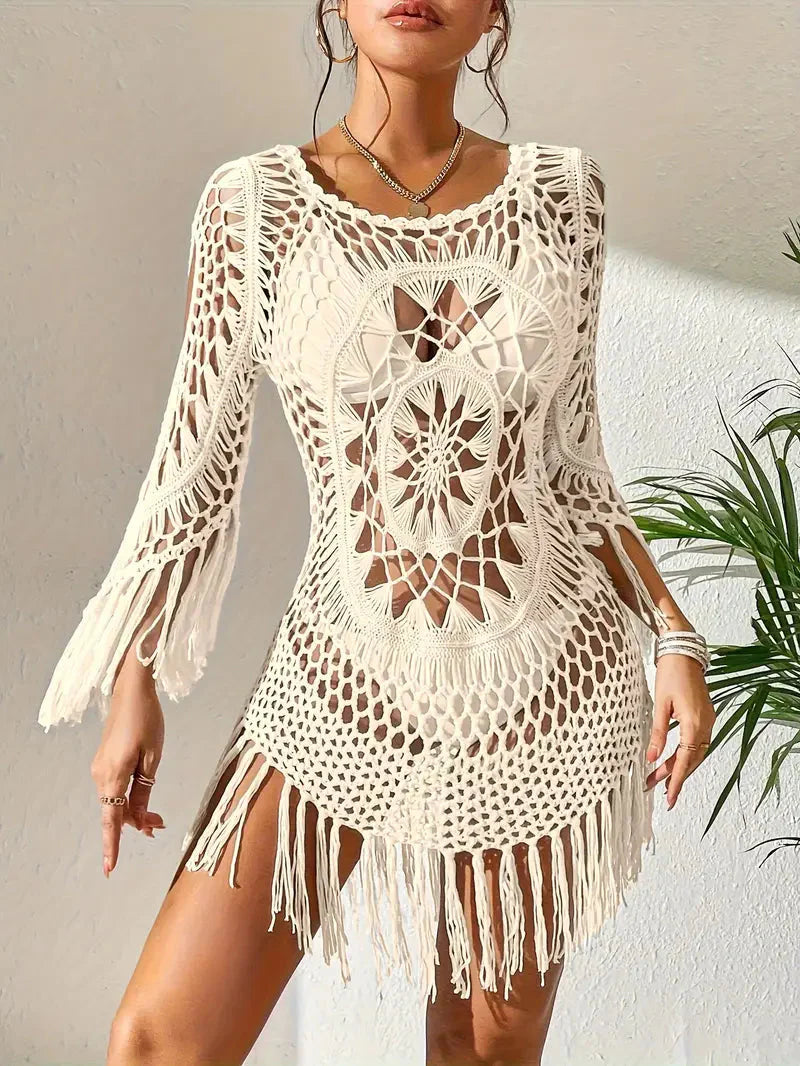 Drune | Cover up Boho Stil Lange Ärmel Bikini Gewand Strandoutfits
