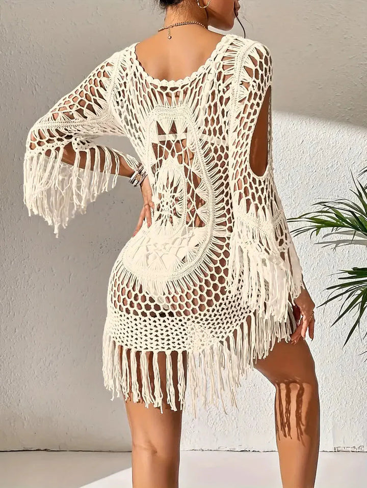 Drune | Cover up Boho Stil Lange Ärmel Bikini Gewand Strandoutfits