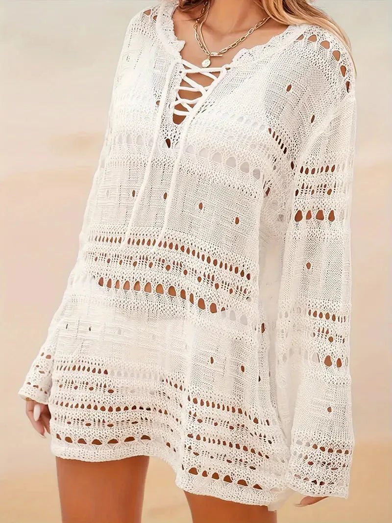 Drune | Cover Up Gestrickt Langarm Strickkleid Bikini-Cover Up