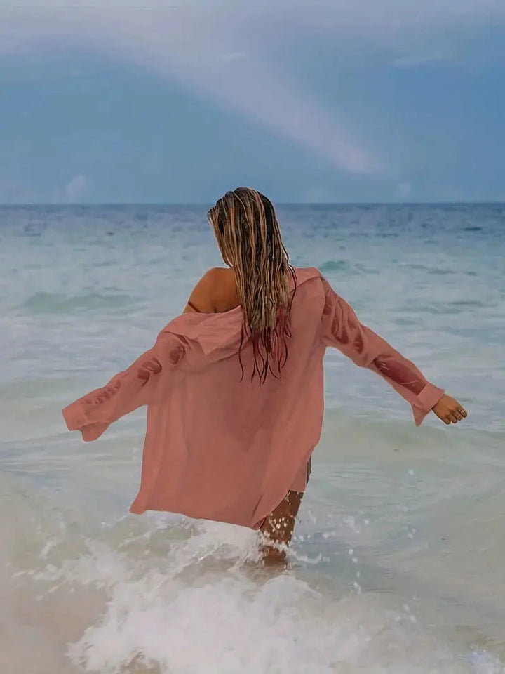 Drune | Cover-Up Halbtransparent Langärmelig Leinenhemd Bikini-Bedeckung