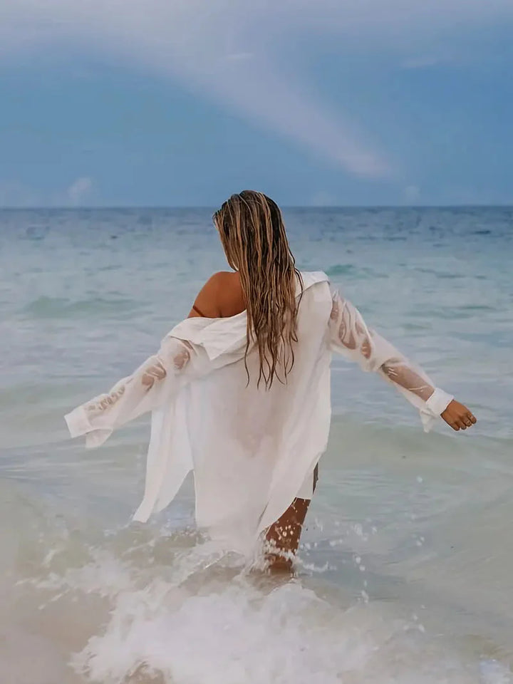 Drune | Cover-Up Halbtransparent Langärmelig Leinenhemd Bikini-Bedeckung