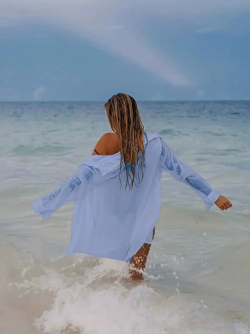 Drune | Cover-Up Halbtransparent Langärmelig Leinenhemd Bikini-Bedeckung