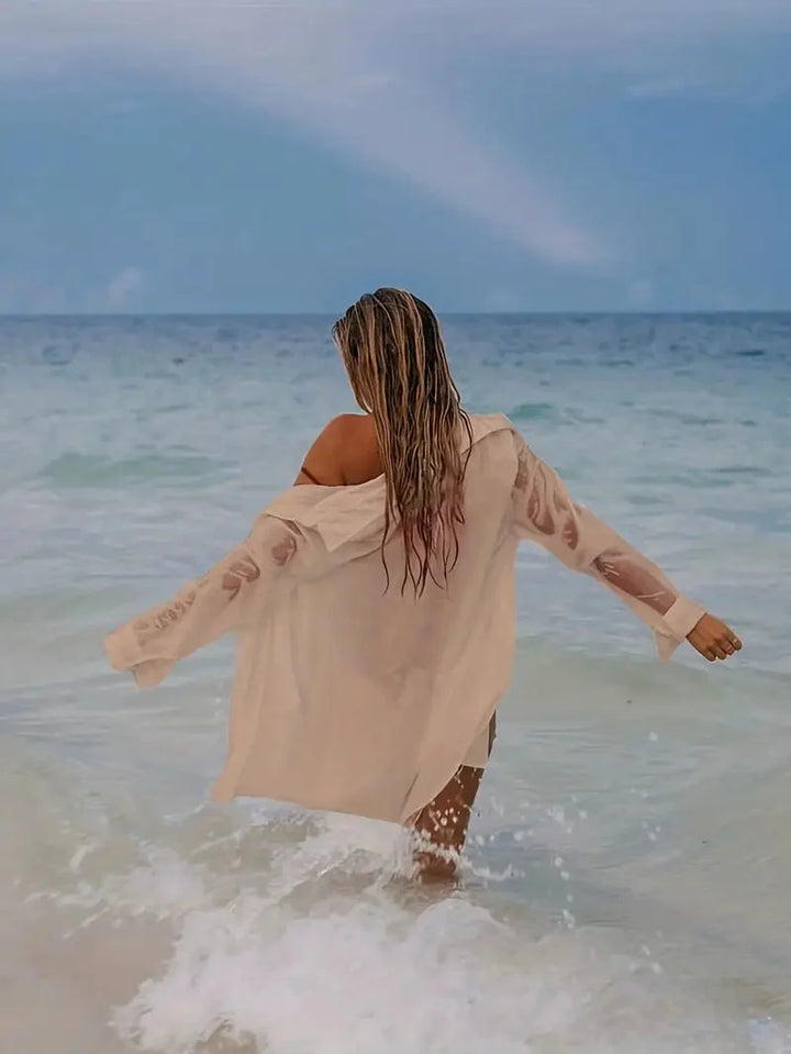 Drune | Cover-Up Halbtransparent Langärmelig Leinenhemd Bikini-Bedeckung