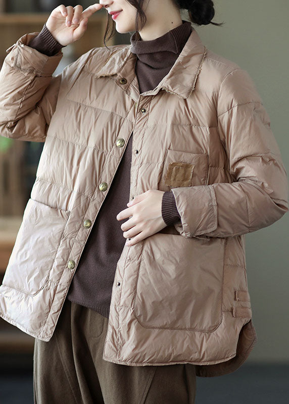 Drune | Khaki Knopf Locker Niedrig Hoch Design Winter Daunenmäntel