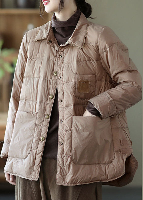 Drune | Khaki Knopf Locker Niedrig Hoch Design Winter Daunenmäntel