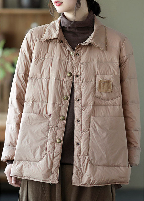 Drune | Khaki Knopf Locker Niedrig Hoch Design Winter Daunenmäntel