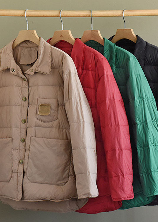 Drune | Khaki Knopf Locker Niedrig Hoch Design Winter Daunenmäntel