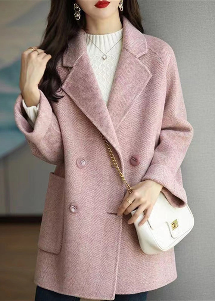 Drune | Pink Doppelbrusttaschen Patchwork Wollmäntel Winter