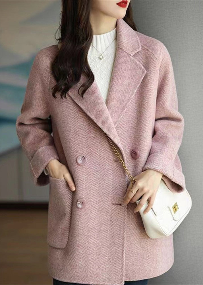 Drune | Pink Doppelbrusttaschen Patchwork Wollmäntel Winter