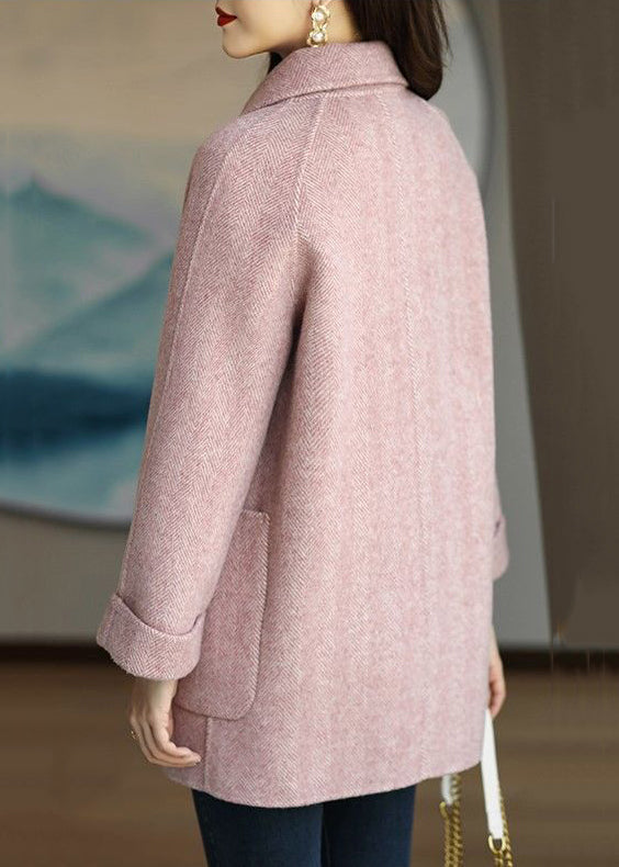 Drune | Pink Doppelbrusttaschen Patchwork Wollmäntel Winter