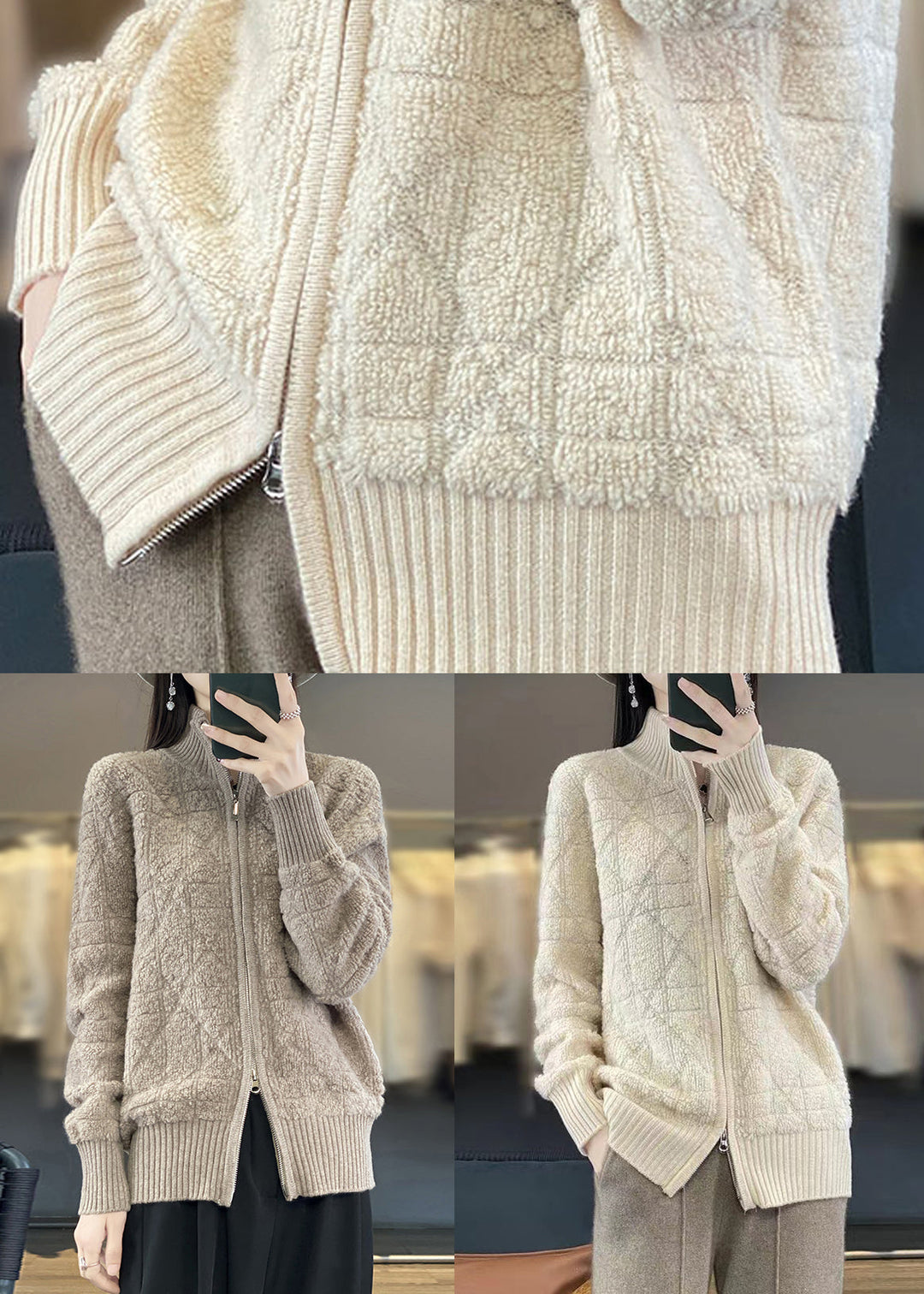 Drune | Bequeme Patchwork-Wollmäntel Stehkragen Lange Ärmel