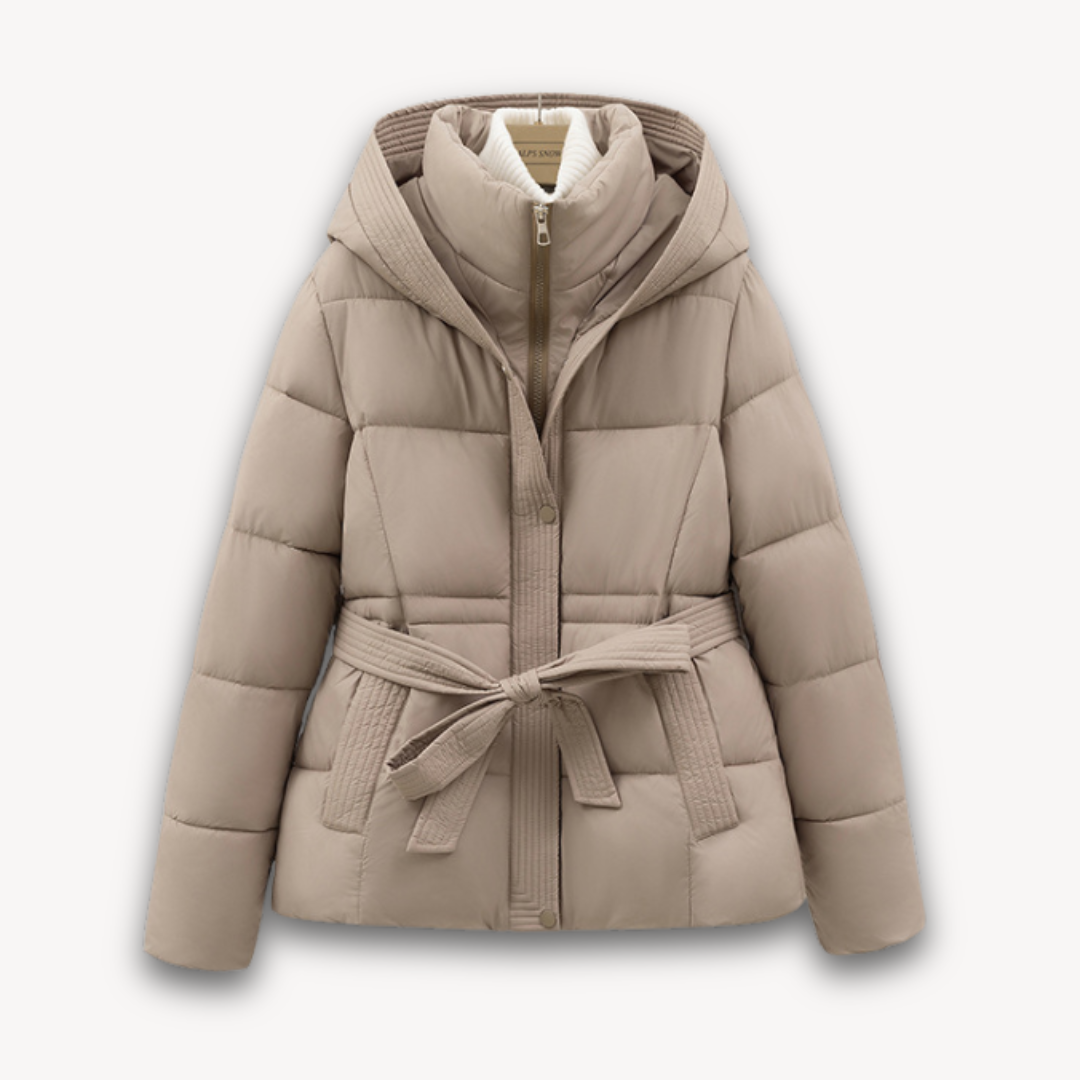 Drune | Damen Pufferjacke mit Kapuze und Gürtel