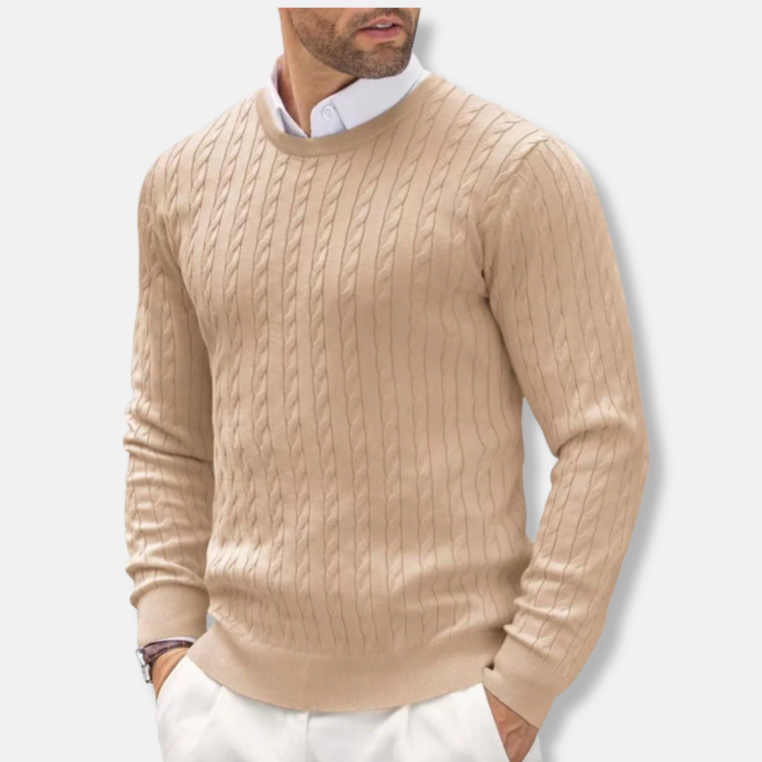 Drune | Slim Fit Feinstrick Rundhals Struktur in Kabelstrick