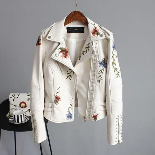 Drune | Bikerjacke Taillierte Passform Florale Stickerei Nieten Details Leichtgewicht
