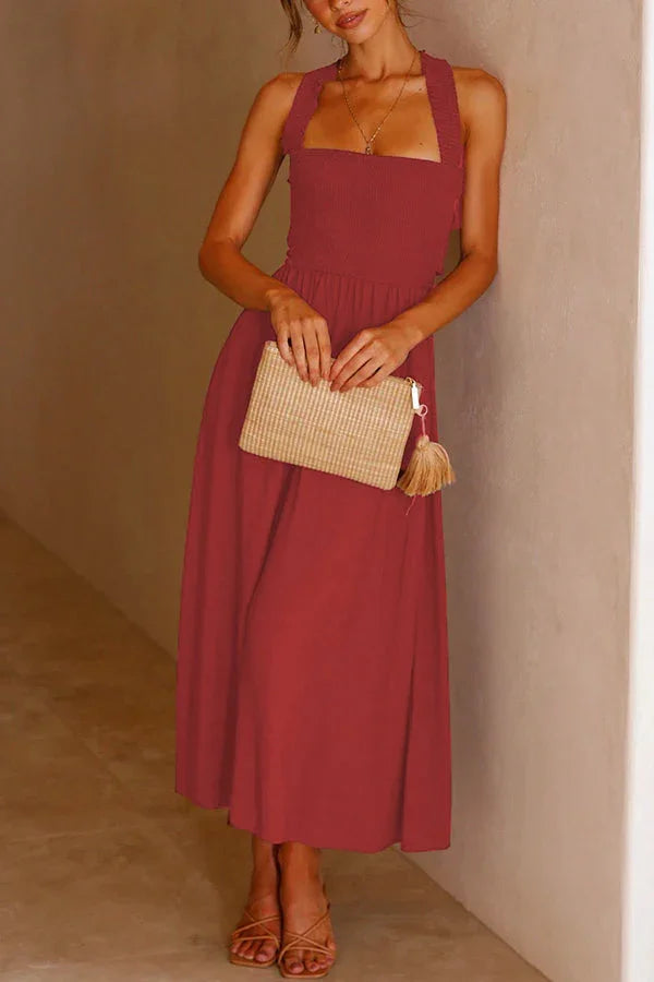 Drune | Midi Kleid mit Taschen und gekreuzten Rüschen auf dem Rücken