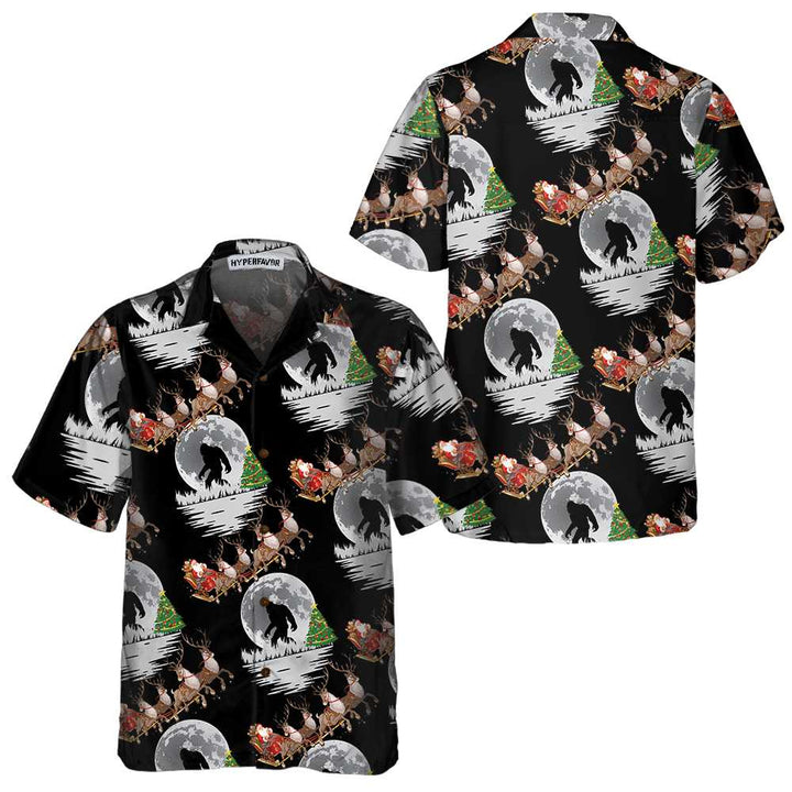 Drune | Bigfoot & Weihnachtsmann an Weihnachten Hawaiian Shirt, Lustiges Weihnachtshemden für Männer