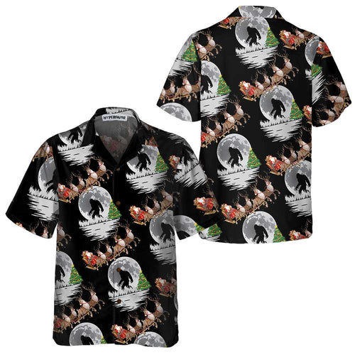 Drune | Bigfoot & Weihnachtsmann an Weihnachten Hawaiian Shirt, Lustiges Weihnachtshemden für Männer