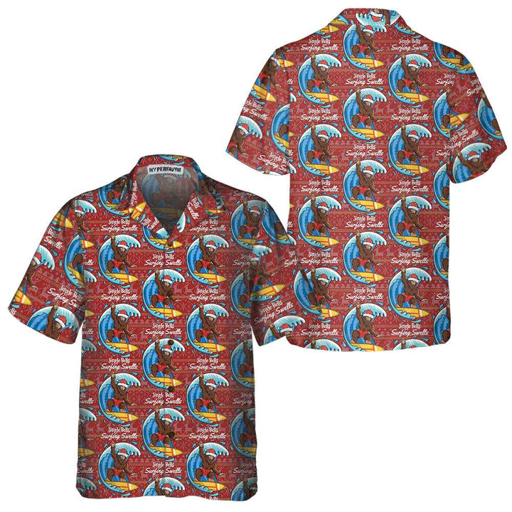 Drune | Bigfoot Surfen Weihnachten Hawaiian Shirt, Lustiges Weihnachten Bigfoot Shirt, Beste Xmas Geschenkidee