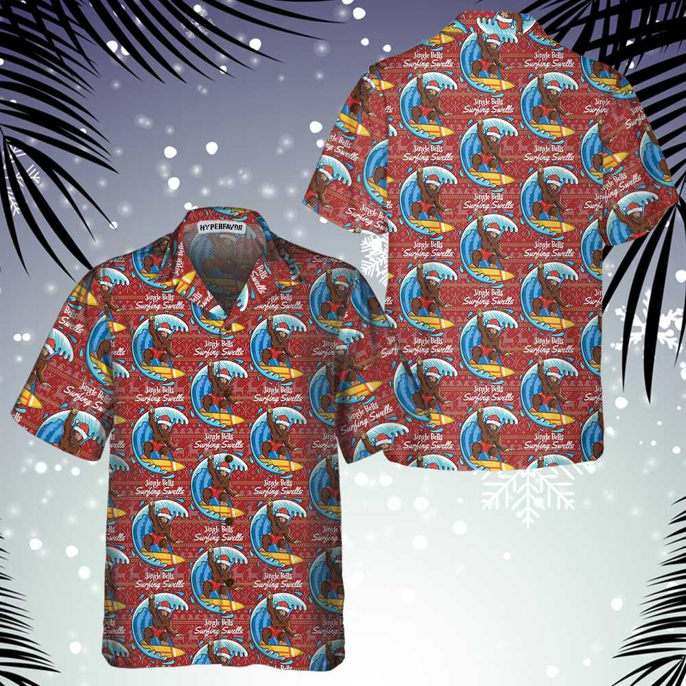 Drune | Bigfoot Surfen Weihnachten Hawaiian Shirt, Lustiges Weihnachten Bigfoot Shirt, Beste Xmas Geschenkidee
